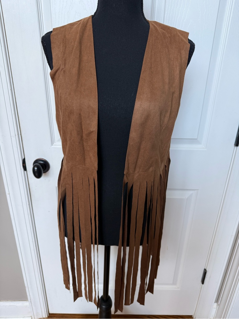 Brown Faux Suede Fringe Vest - Women's Layering Wrap
